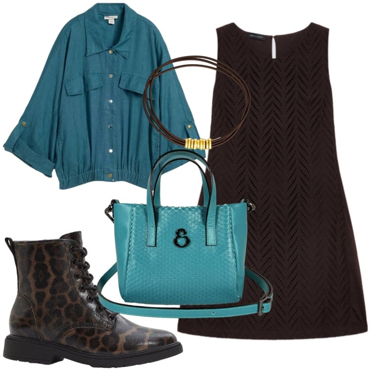 Outfit donna - Tubino ciccolato intenso. Stile Chic per Ufficio. Abbinamento con stivaletti, bomber, vestiti corti, borse a mano, cinture.