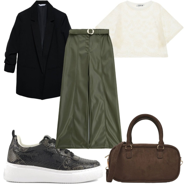 Outfit donna - Total look #2470266. Stile Casual per Tutti i giorni. Abbinamento con pantaloni, blazer, borse a tracolla, top, sneakers.