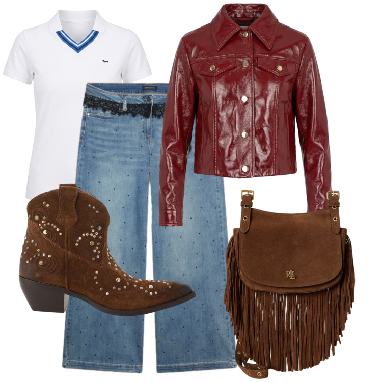 Outfit donna - Total look #2470269. Stile Casual chic per Tutti i giorni. Abbinamento con giacche, polo, stivaletti texani, jeans, borse a tracolla.