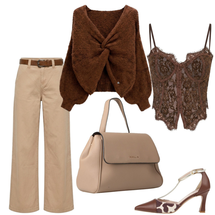 Outfit donna - Dettagli ammiccanti. Stile Glamour per Serata fuori. Abbinamento con décolleté, zaini, top, maglieria, pantaloni.