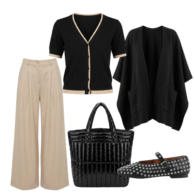 Outfit donna - Mezza manica e mantella. Stile Bon Ton per Ufficio. Abbinamento con pantaloni, ballerine, borse a mano, cappe, cardigans.
