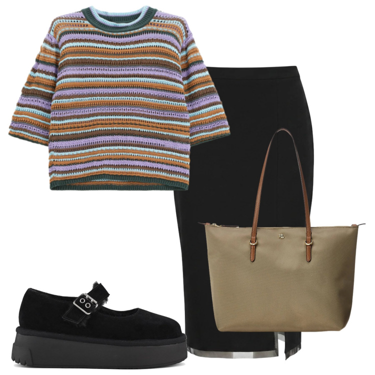 Outfit donna - Total look #2470279. Stile Urban per Tutti i giorni. Abbinamento con maglieria, gonne longuette, borse tote, décolleté.