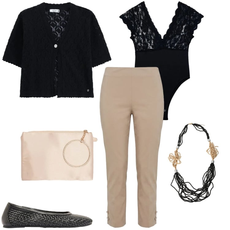 Outfit donna - Total look #2470288. Stile Casual per Tutti i giorni. Abbinamento con ballerine, collane, top, pantaloni, cardigans, pochette.