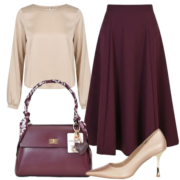 Outfit donna - Total look #2470289. Stile Chic per Ufficio. Abbinamento con gonne lunghe, décolleté, bluse, borse a mano.
