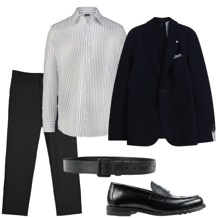 Outfit uomo - Total look #2470297. Stile Business/Elegante per Cerimonia. Abbinamento con giacche, cinture, scarpe stringate, camicie, pantaloni chino.