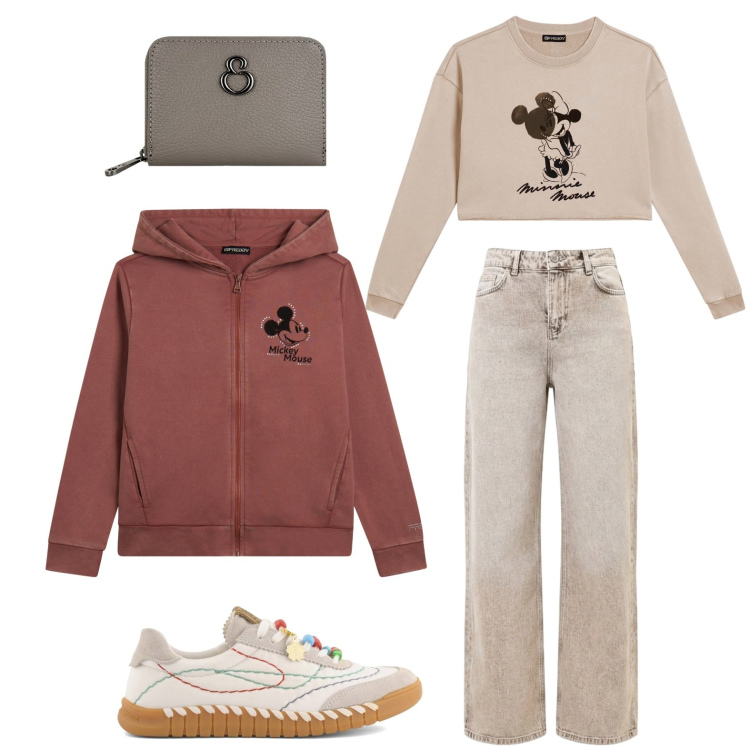Outfit donna - Finalmente è sabato. Stile Casual per Tutti i giorni. Abbinamento con jeans dritti, felpe, felpe con cappuccio, portafogli, sneakers.