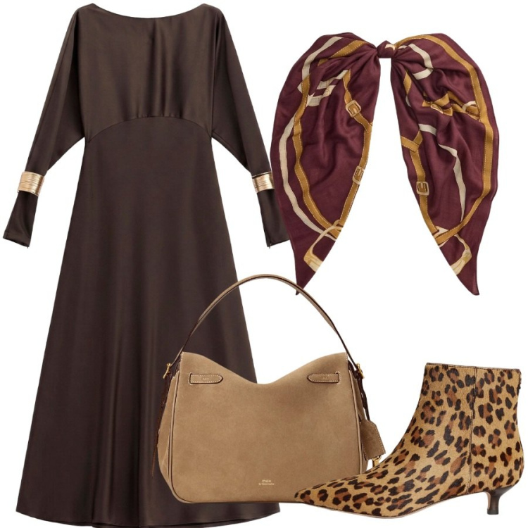 Outfit donna - Total look #2470305. Stile Trendy per Tutti i giorni. Abbinamento con vestiti lunghi, borse a mano, foulard, stivaletti.