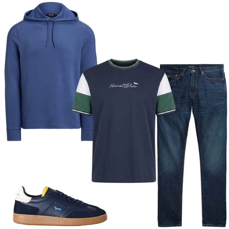 Outfit uomo - Total look #2470309. Stile Casual per Tutti i giorni. Abbinamento con t-shirt, sneakers, jeans, felpe con cappuccio.