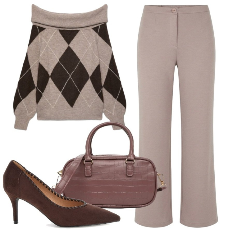 Outfit donna - Total look #2470314. Stile Casual chic per Ufficio. Abbinamento con maglieria, pantaloni, borse a tracolla, décolleté.