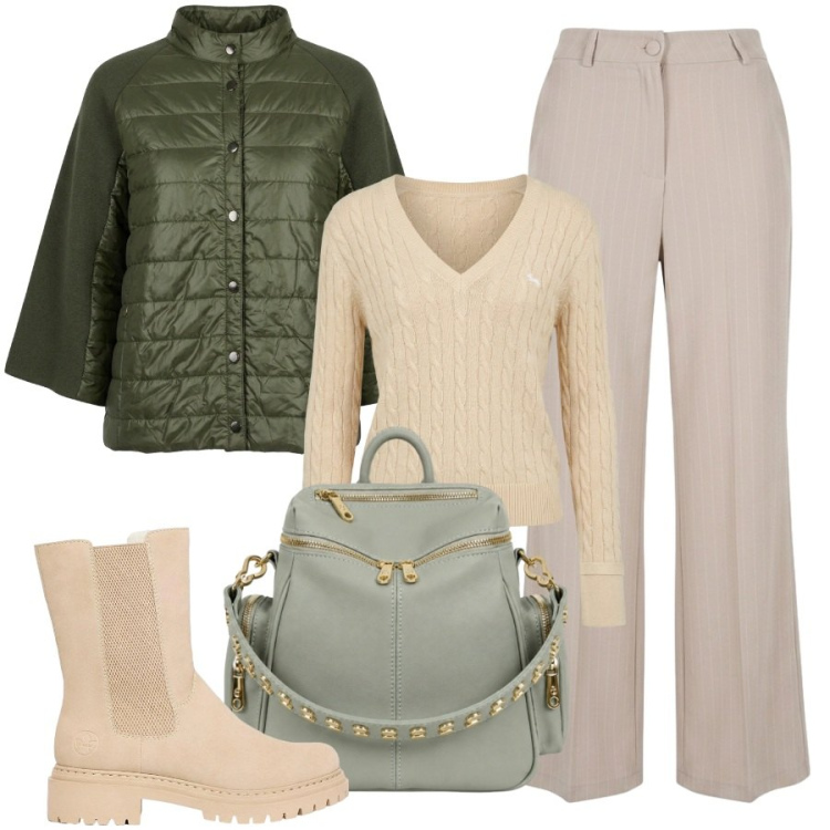 Outfit donna - Total look #2470326. Stile Trendy per Tutti i giorni. Abbinamento con stivaletti, pullovers, zaini, pantaloni, blazer.