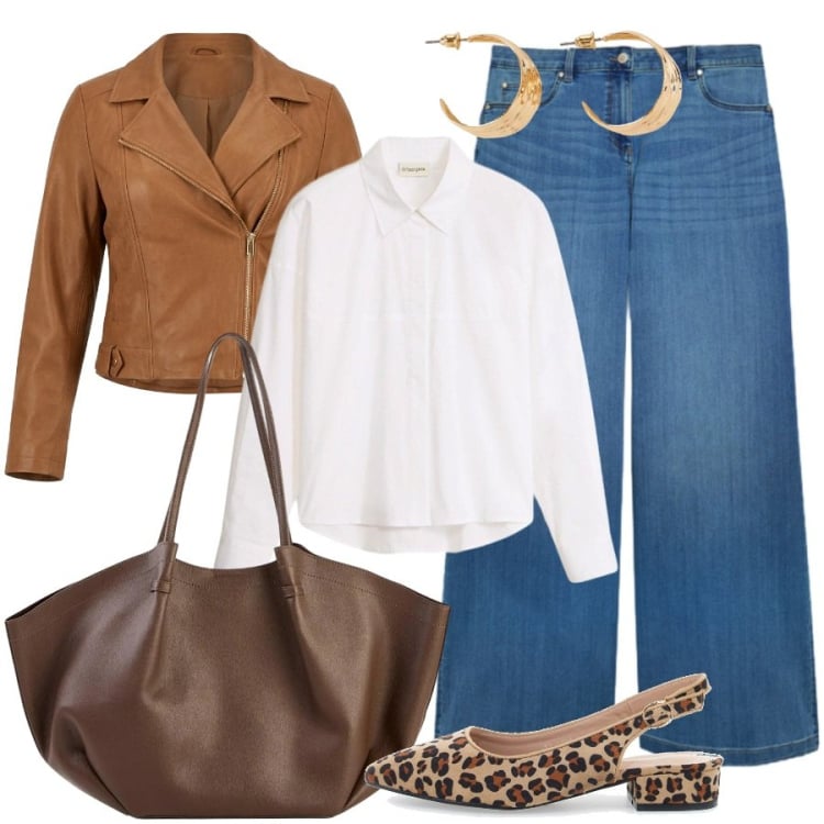 Outfit donna - Total look #2470330. Stile Casual chic per Ufficio. Abbinamento con shopping bag, orecchini, camicie, giacche, jeans, ballerine.