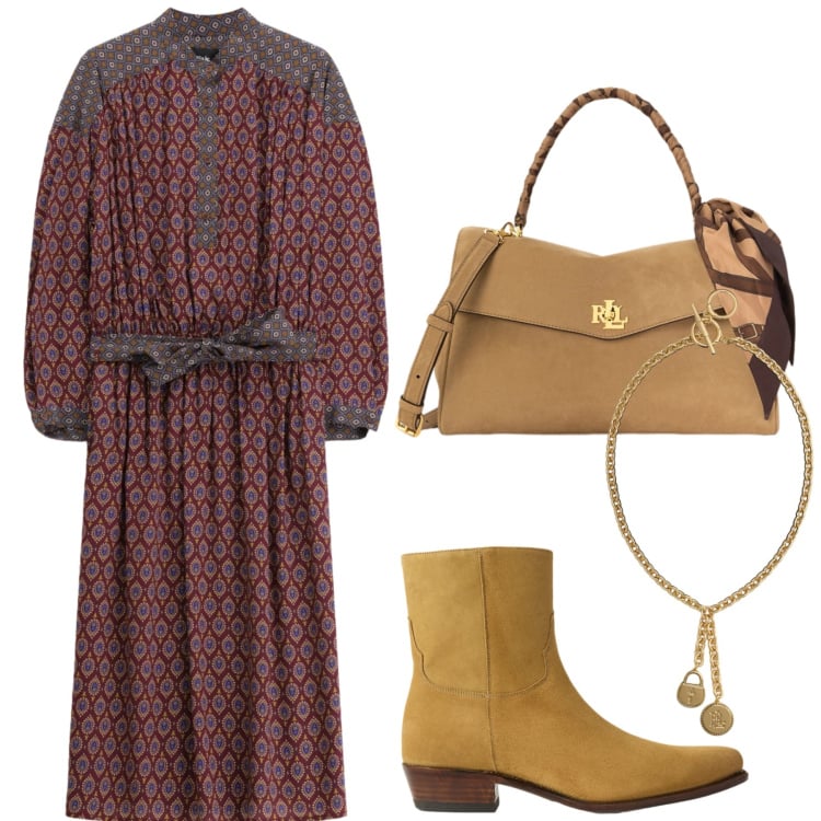 Outfit donna - Speciale accessori suede. Stile Boho per Tutti i giorni. Abbinamento con vestiti midi/longuette, borse a mano, ciondoli, stivaletti.