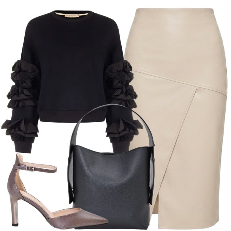 Outfit donna - Total look #2470336. Stile Chic per Ufficio. Abbinamento con maglieria, gonne longuette, borse a spalla, décolleté.