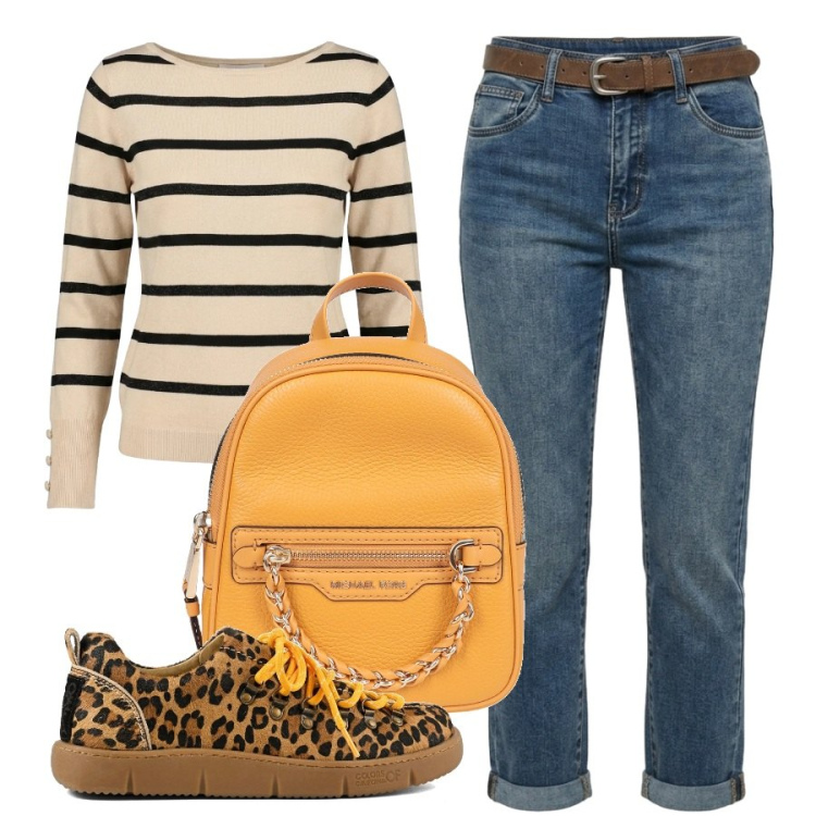 Outfit donna - Total look #2470340. Stile Casual per Scuola/Università. Abbinamento con zaini, maglieria, jeans dritti, sneakers.