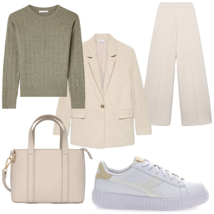 Outfit donna - Terranova Curvy Back To. Stile Casual chic per Ufficio. Abbinamento con pantaloni, maglieria, borse a tracolla, blazer, sneakers.