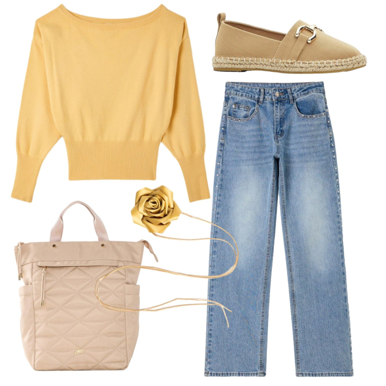Outfit donna - Yellow rose. Stile Casual chic per Tutti i giorni. Abbinamento con espadrillas, zaini, pullovers, jeans, collane.