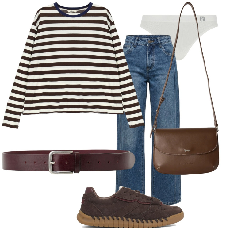 Outfit donna - Accessori basic e belli. Stile Casual per Tutti i giorni. Abbinamento con borse a tracolla, cinture, t-shirt, perizomi, jeans, sneakers.