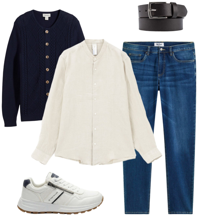 Outfit uomo - Roberto. Stile Urban per Tutti i giorni. Abbinamento con jeans, cardigans, sneakers, camicie, cinture.