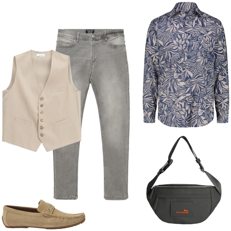 Outfit uomo - Roland. Stile Casual per Tutti i giorni. Abbinamento con borse sportive, scarpe stringate, gilet, jeans skinny, camicie.