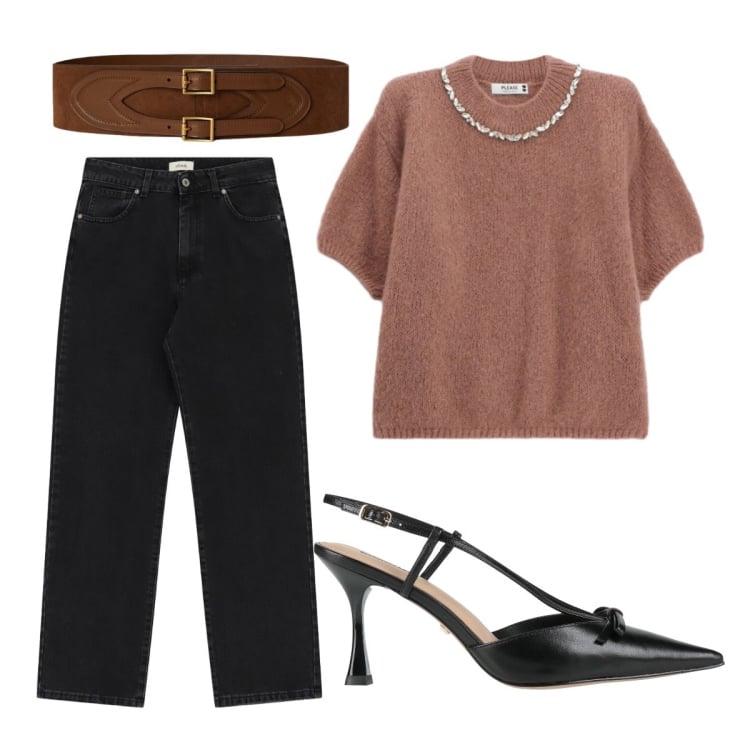 Outfit donna - Oggi mi vesto così. Stile Bon Ton per Tutti i giorni. Abbinamento con décolleté, jeans dritti, maglieria, cinture.