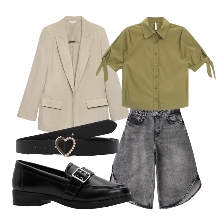 Outfit donna - E ancora estate. Stile Preppy per Ufficio. Abbinamento con mocassini, camicie a manica corta, cinture, pantaloni corti, blazer.