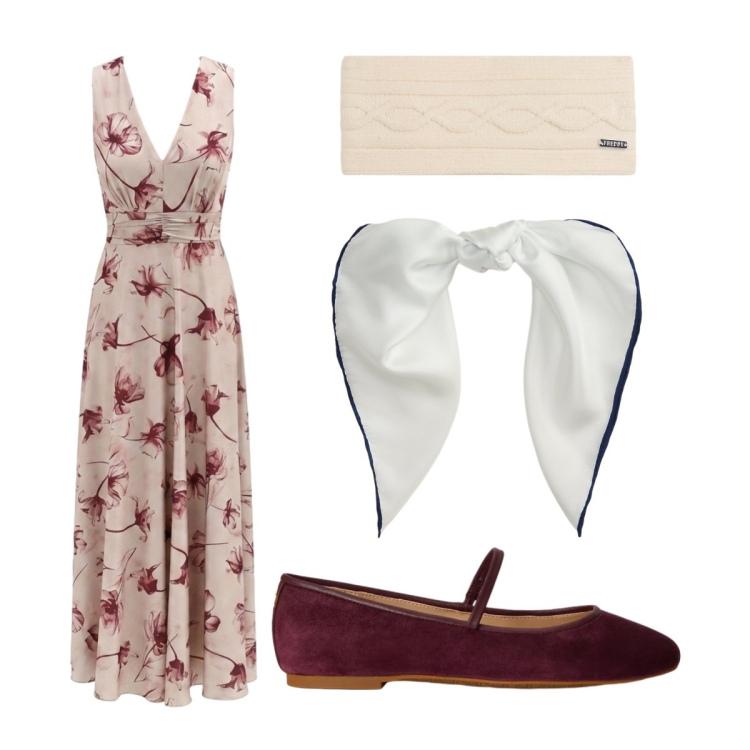 Outfit donna - Settembre. Stile Bon Ton per Serata fuori. Abbinamento con vestiti lunghi, accessori per capelli, ballerine, foulard.