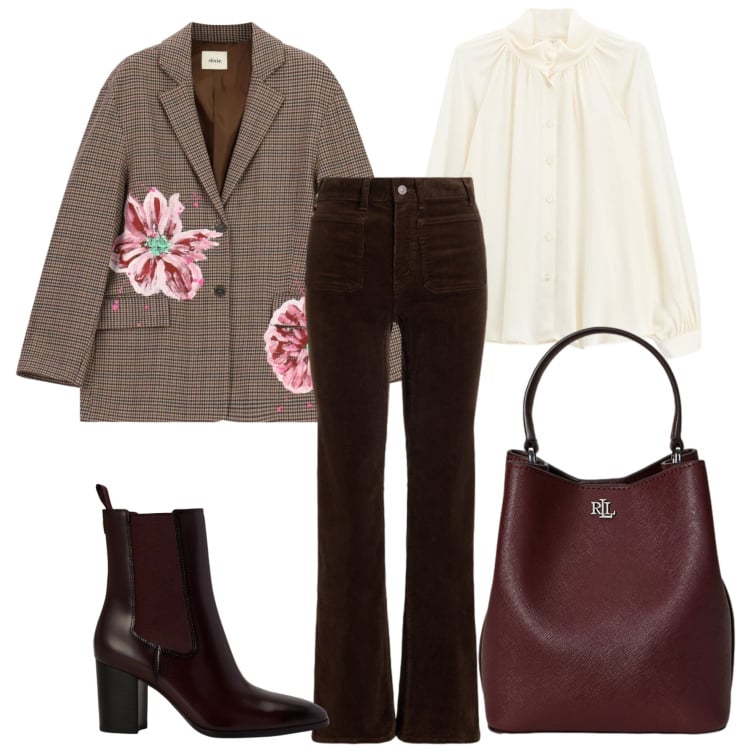 Outfit donna - Total look #2470374. Stile Casual per Tutti i giorni. Abbinamento con camicie, blazer, borse a secchiello, stivaletti, pantaloni.
