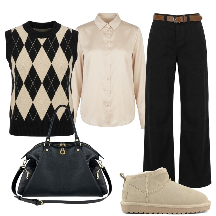 Outfit donna - Nunalie. Stile Preppy per Tutti i giorni. Abbinamento con shopping bag, pantaloni, camicie, maglieria, stivali.