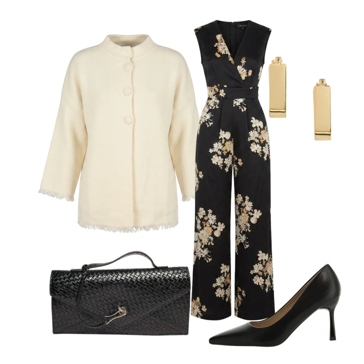 Outfit donna - Total look #2470380. Stile Romantica per Serata fuori. Abbinamento con décolleté, tute, cardigans, portafogli, orecchini.