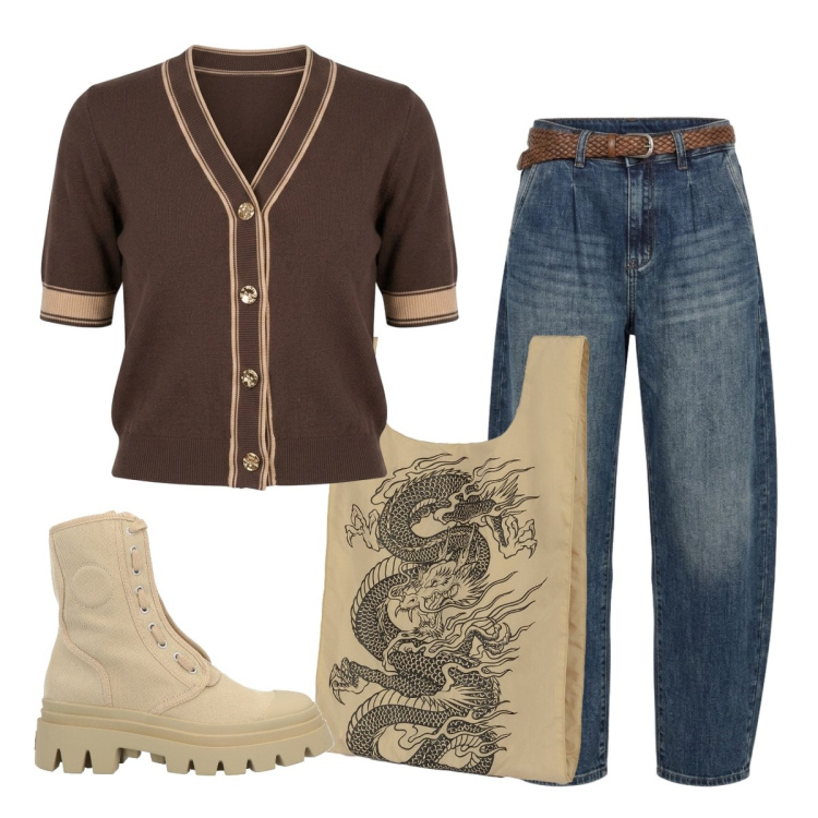 Outfit donna - Aspettando l’autunno. Stile Urban per Tutti i giorni. Abbinamento con stivaletti, shopping bag, cardigans, jeans.
