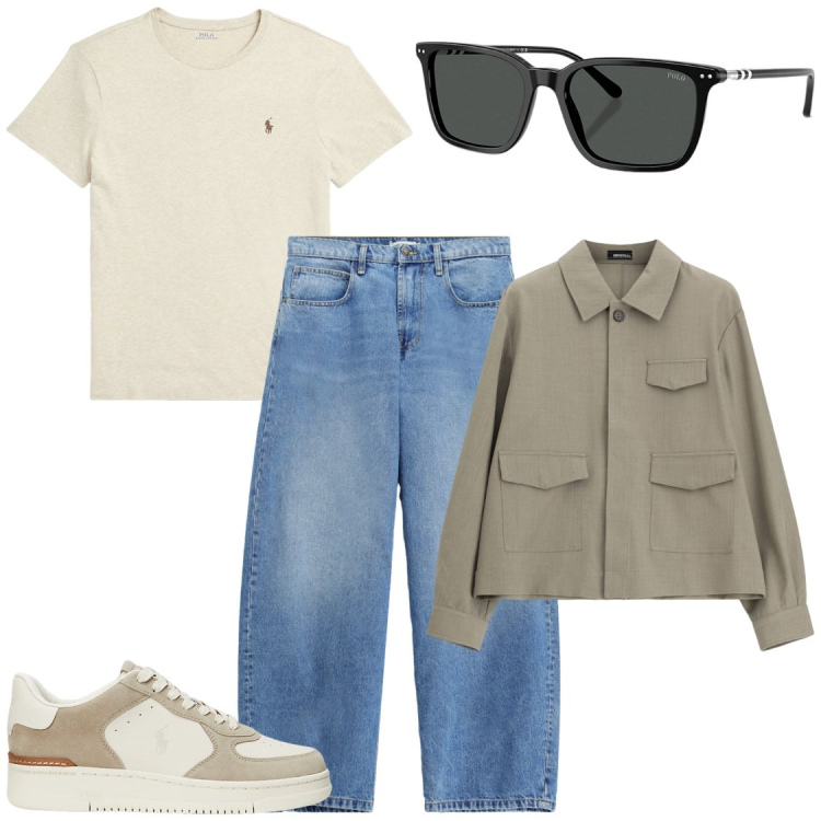 Outfit uomo - Settembre tra sole e pioggia. Stile Trendy per Tutti i giorni. Abbinamento con jeans, camicie, t-shirt, sneakers, occhiali da sole.