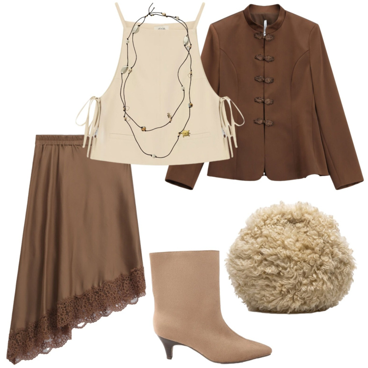 Outfit donna - Gonna urban. Stile Urban per Tutti i giorni. Abbinamento con stivaletti, blazer, collane, top, gonne longuette, pochette.