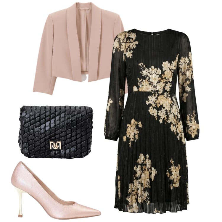 Outfit donna - Cerimonia a settembre. Stile Chic per Cerimonia. Abbinamento con borse a tracolla, bolero, décolleté, vestiti midi/longuette.