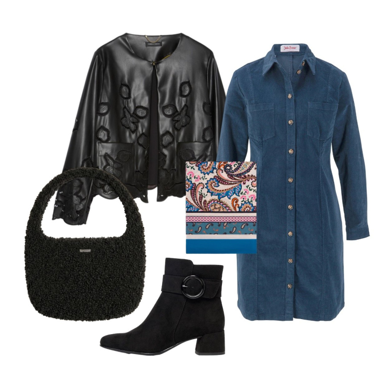 Outfit donna - Color ottanio per l’autunno. Stile Bon Ton per Tutti i giorni. Abbinamento con vestiti, stivaletti, borse a mano, blazer, foulard.