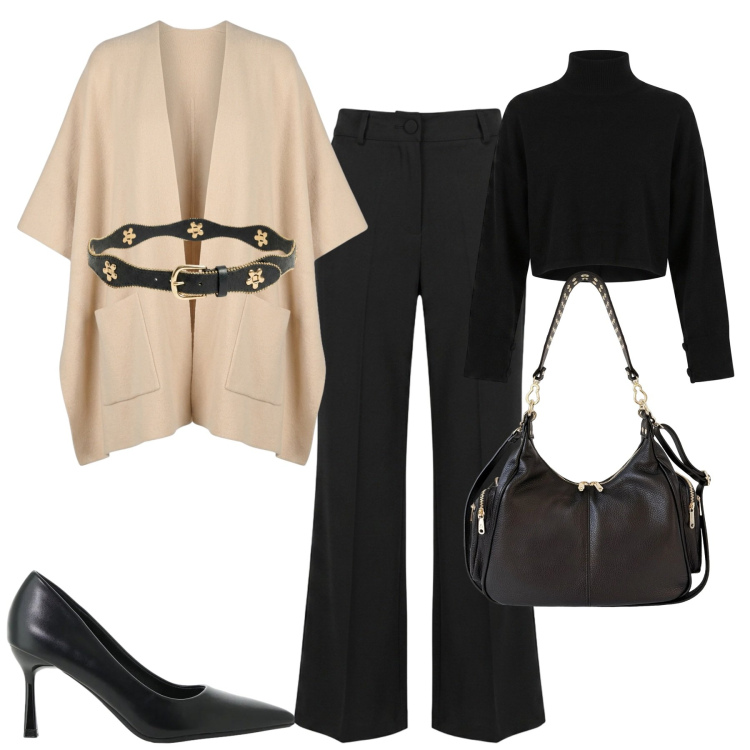 Outfit donna - Nuna Lie. Stile Urban per Tutti i giorni. Abbinamento con décolleté, borse a spalla, cappe, pantaloni, cinture, maglieria.