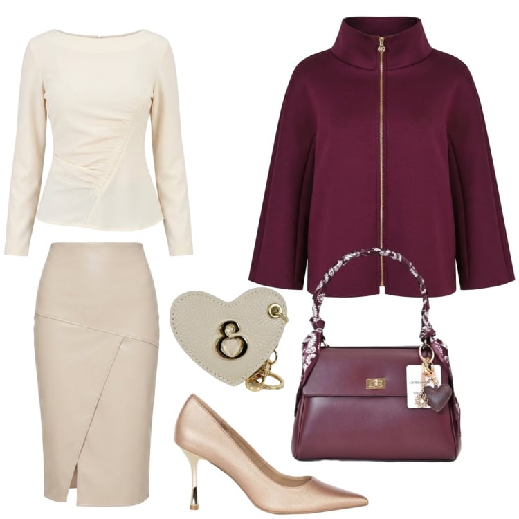 Outfit donna - Occasione speciale. Stile Basic per Serata fuori. Abbinamento con gonne longuette, décolleté, bluse, cappotti, borse a mano, portachiavi.