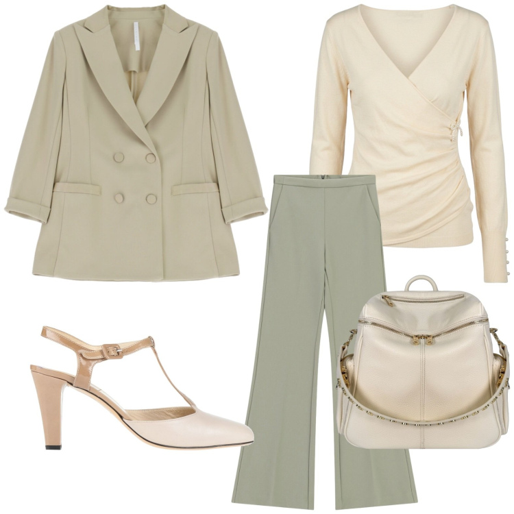 Outfit donna - Colori pastello. Stile Casual per Tutti i giorni. Abbinamento con décolleté, blazer, pantaloni, zaini, t-shirt.