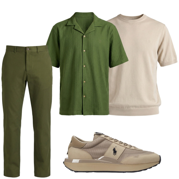 Outfit uomo - Urban transition. Stile Trendy per Tutti i giorni. Abbinamento con camicie a manica corta, t-shirt, pantaloni, sneakers.