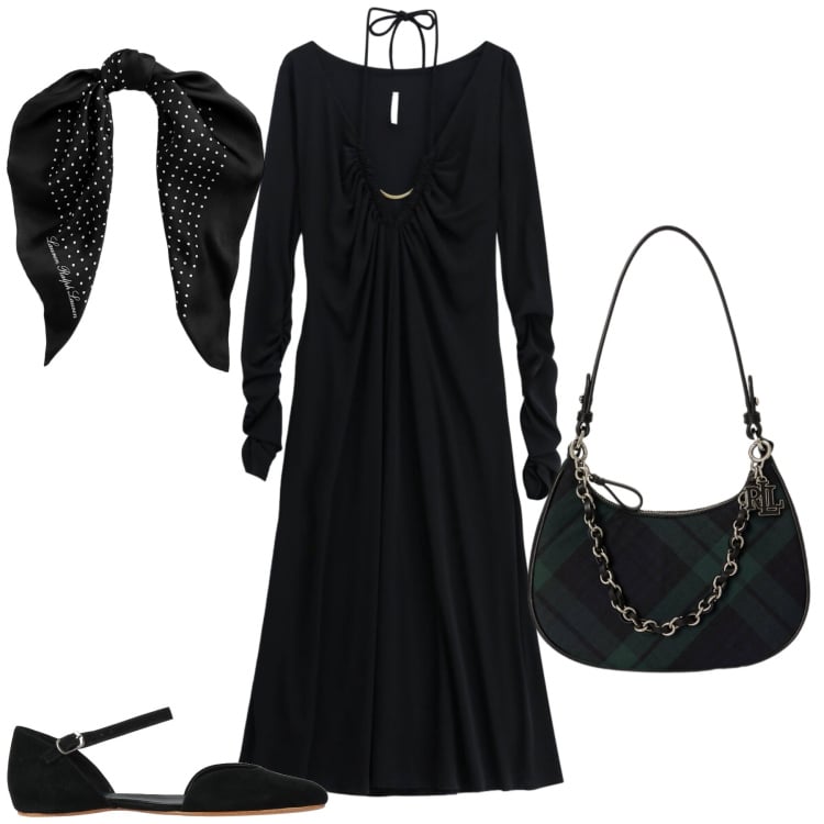 Outfit donna - Long dress. Stile Chic per Tutti i giorni. Abbinamento con ballerine, vestiti midi/longuette, foulard, borse a spalla.