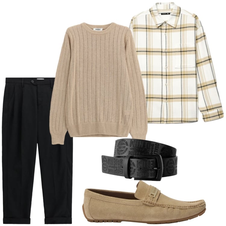 Outfit uomo - Aperitivo in città. Stile Trendy per Tutti i giorni. Abbinamento con cinture, scarpe stringate, maglieria, pantaloni, camicie.