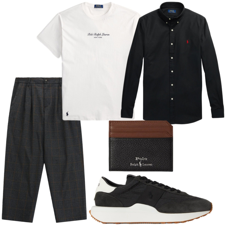 Outfit uomo - Chic bicolor. Stile Casual per Tutti i giorni. Abbinamento con pantaloni, camicie, portafogli, t-shirt, sneakers.