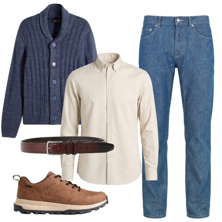 Outfit uomo - Total look #2470507. Stile Casual per Serata speciale. Abbinamento con cardigans, sneakers, jeans, camicie, cinture.