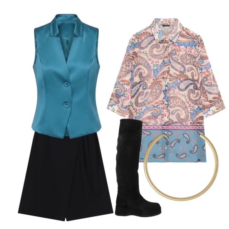 Outfit donna - Settembre. Stile Preppy per Ufficio. Abbinamento con stivali, gilet, bermuda, camicie, collane.