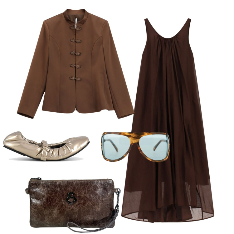 Outfit donna - L\'abito svolazzante. Stile Casual per Tutti i giorni. Abbinamento con vestiti lunghi, blazer, occhiali da sole, pochette, ballerine.
