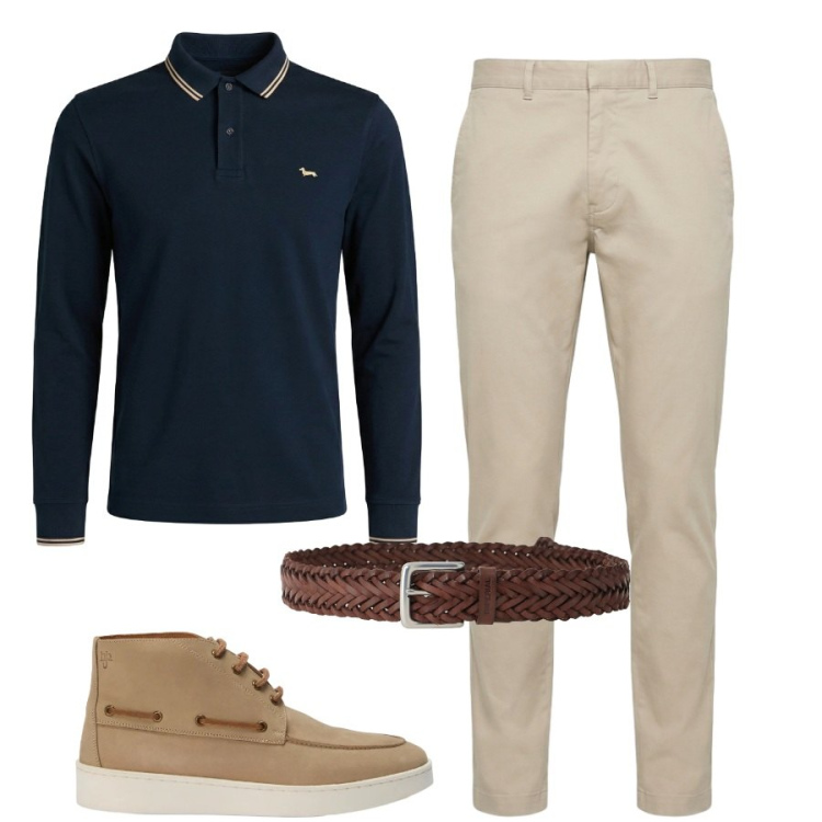 Outfit uomo - Total look #2470511. Stile Casual per Ufficio. Abbinamento con polo, pantaloni, stivali e stivaletti, cinture.