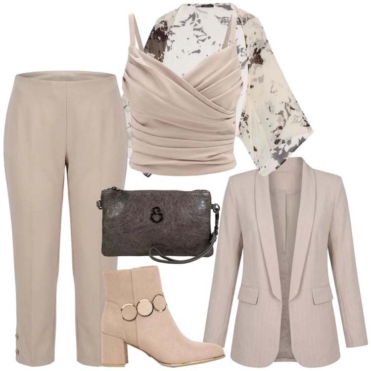 Outfit donna - Total look #2470513. Stile Casual chic per Tutti i giorni. Abbinamento con stivaletti, canottiere, pantaloni, bolero, pochette, blazer.