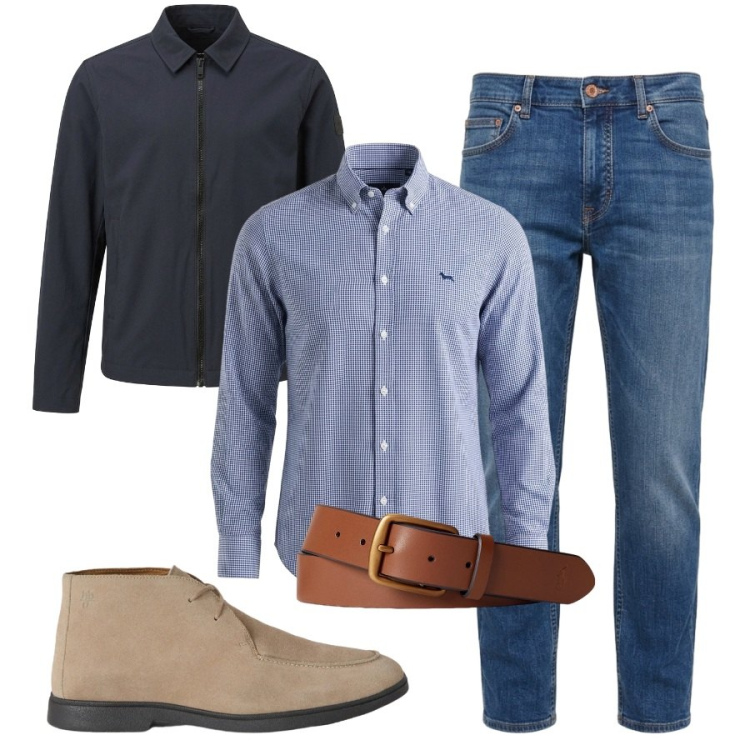 Outfit uomo - Total look #2470516. Stile Casual per Ufficio. Abbinamento con stivali e stivaletti, camicie, jeans, giacche, cinture.