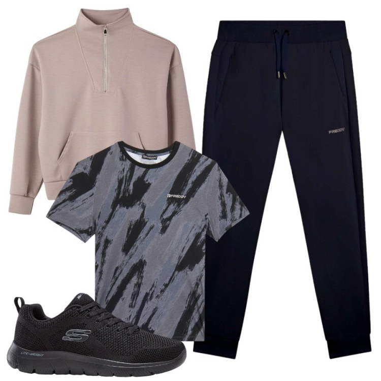 Outfit uomo - Total look #2470518. Stile Casual per Sport. Abbinamento con sneakers, felpe, t-shirt, pantaloni.