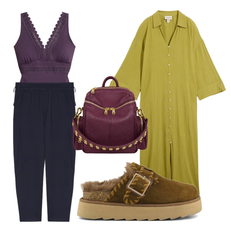 Outfit donna - Settembre. Stile Glamour per Mare. Abbinamento con caftani, costumi interi, pantaloni, zaini, sabot.