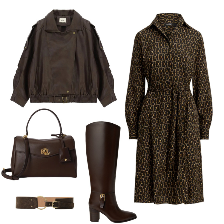 Outfit donna - Casual chic ufficio tempo libero. Stile Casual chic per Tutti i giorni. Abbinamento con giacche, cinture, borse a mano, vestiti chemisier, stivali.
